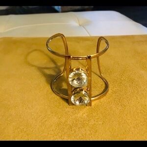 Artisan Gold Tone Cuff Bracelet with Crystals Handmade One of a Kind Piece - New